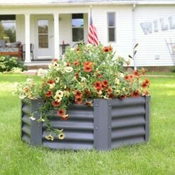 Sunnydaze Decor Sunnydaze Raised Powder-Coated Steel Hexagon Planter Garden Bed Kit for Plants, Flowers, Vegetables and Herbs - 41" W x 16" Deep - Gray
