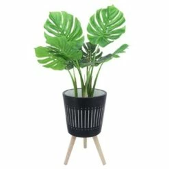 Sagebrook Home Set of 2 Polyresin Planters with Wood Legs Navy