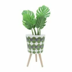 Sagebrook Home Set of 2 Diamond Polyresin Planters with Wood Legs Olive