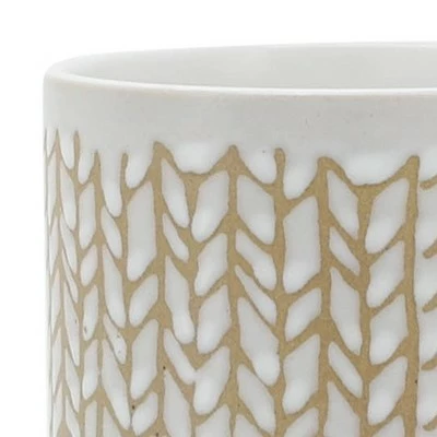 Sagebrook Home 7" Chevron Ceramic Planter with Wood Stand Beige 7 Sagebrook Home 7" Chevron Ceramic Planter with Wood Stand Beige - Image 5