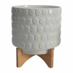 Set of 2 12" Ceramic Planters on Wooden Stand White - Sagebrook Home