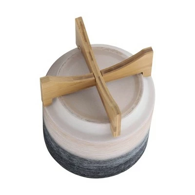 Set of 2 12" Ceramic Planters on Wooden Stand Gray - Sagebrook Home 6 Set of 2 12" Ceramic Planters on Wooden Stand Gray - Sagebrook Home - Image 4