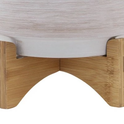 Set of 2 12" Ceramic Planters on Wooden Stand Gray - Sagebrook Home 8 Set of 2 12" Ceramic Planters on Wooden Stand Gray - Sagebrook Home - Image 6