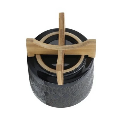 Set of 2 19" Aztec Ceramic Planters On Wooden Stand Black - Sagebrook Home 7 Set of 2 19" Aztec Ceramic Planters On Wooden Stand Black - Sagebrook Home - Image 5