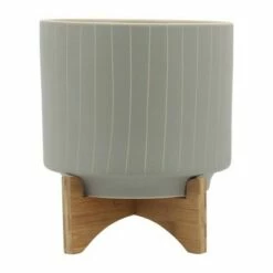 Set of 2 12" Ceramic Stripes Planter with Stand Tan - Sagebrook Home -Cheap Planters Store unnamed file 5126