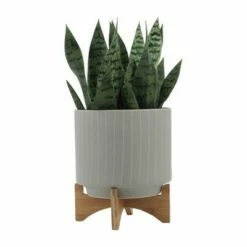 Set of 2 12" Ceramic Stripes Planter with Stand Tan - Sagebrook Home -Cheap Planters Store unnamed file 5128