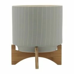 Set of 2 12" Ceramic Stripes Planter with Stand Tan - Sagebrook Home -Cheap Planters Store unnamed file 5131