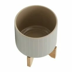 Set of 2 12" Ceramic Stripes Planter with Stand Tan - Sagebrook Home -Cheap Planters Store unnamed file 5132