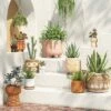 9" Lines Stoneware Outdoor Footed Planter Terracotta/White - Opalhouse™