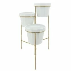 Sagebrook Home 3-Layered Metal Planters White