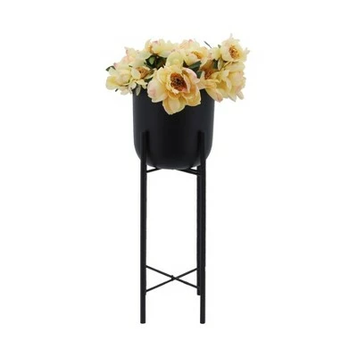 Sagebrook Home Set of 3 Metal Planters on Stand Black 3 Sagebrook Home Set of 3 Metal Planters on Stand Black - Image 2