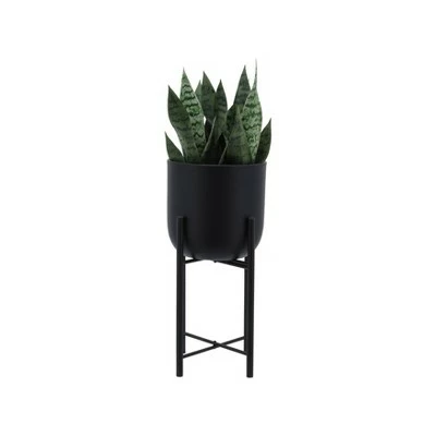 Sagebrook Home Set of 3 Metal Planters on Stand Black 4 Sagebrook Home Set of 3 Metal Planters on Stand Black - Image 3