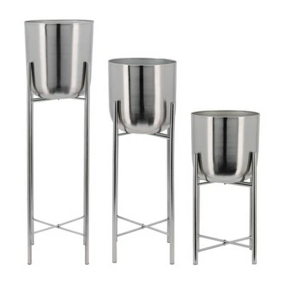 Sagebrook Home Set of 3 Metal Planters on Stand Black 9 Sagebrook Home Set of 3 Metal Planters on Stand Black - Image 8