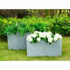 Rosemead Home & Garden, Inc. Set of 2 Kante Lightweight Outdoor Long Low Granite Concrete Rectangular Planters Slate Gray - Rosemead Home & Garden, Inc. -Cheap Planters Store unnamed file 5162