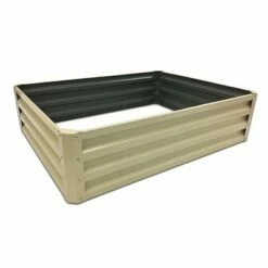 Stratco Raised Galvanized Steel Metal Outdoor Decor Rectangular Garden Bed Veggie Planter Box with 11 Cubic Feet Capacity, 47 x 35 x 12 Inches, Beige