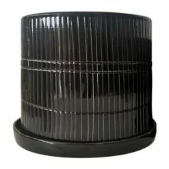 Sagebrook Home Set of 2 Textured Ceramic Planters with Saucers Black