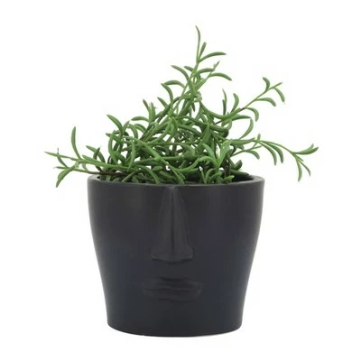 Sagebrook Home 6" Face Ceramic Planter Black 5 Sagebrook Home 6" Face Ceramic Planter Black - Image 3