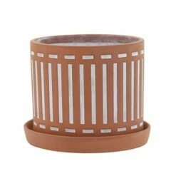 Sagebrook Home Set of 2 Ceramic Planters with Saucers Terracotta