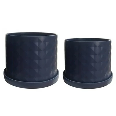 Sagebrook Home Set of 2 Diamond Ceramic Planters with Saucers White 7 Sagebrook Home Set of 2 Diamond Ceramic Planters with Saucers White - Image 5