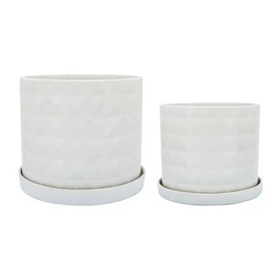 Sagebrook Home Set of 2 Diamond Ceramic Planters with Saucers White 8 Sagebrook Home Set of 2 Diamond Ceramic Planters with Saucers White - Image 6