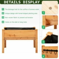 Outsunny 48'' Fir Wood Raised Garden Bed with Tool Hooks Elevated Planter Box Stand with Unique Funnel Design for Backyard Patio to Grow Vegetables -Cheap Planters Store unnamed file 524