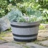 Southern Patio HDR-055457 Resin Whiskey Barrel Indoor Outdoor Garden Planter Pot for Vegetables, Trees, Plants, and Flowers, Gray