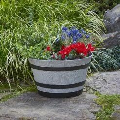 Southern Patio HDR-055457 Resin Whiskey Barrel Indoor Outdoor Garden Planter Pot for Vegetables, Trees, Plants, and Flowers, Gray -Cheap Planters Store unnamed file 5270