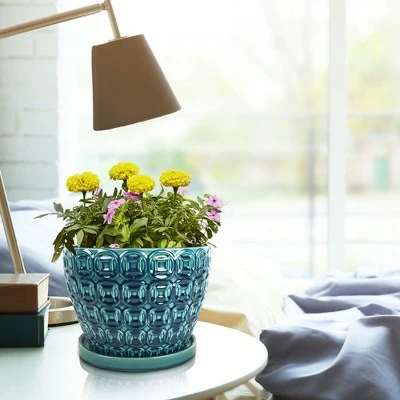 Southern Patio 12 Inch Ceramic Clay Mayer Flower Planter & Saucer Tray, Seafoam 3 Southern Patio 12 Inch Ceramic Clay Mayer Flower Planter & Saucer Tray, Seafoam