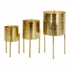 Set of 3 Contemporary Metal Planters in Stands - Olivia & May Gold -Cheap Planters Store unnamed file 5292