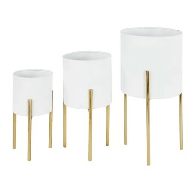 Set of 3 Contemporary Metal Planters in Stands - Olivia & May Gold 7 Set of 3 Contemporary Metal Planters in Stands - Olivia & May Gold - Image 5