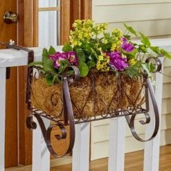 The Lakeside Collection Lakeside Decorative Iron Scrollwork Porch Rail Planter for Flowers, Herbs