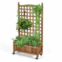 Costway 2PC 50in Wood Planter Box w/Trellis Mobile Raised Bed for Climbing Plant -Cheap Planters Store unnamed file 537