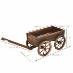 Costway Wood Wagon Flower Planter Pot Stand W/Wheels Home Garden Outdoor Decor -Cheap Planters Store unnamed file 5379