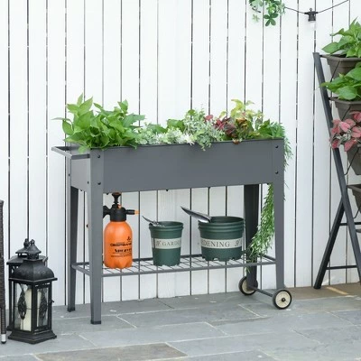 Outsunny 41" x 15" x 32" Raised Garden Bed Elevated with 2 Wheels, Bottom Shelf for Storing Tools, & Water Drainage Hole 3 Outsunny 41" x 15" x 32" Raised Garden Bed Elevated with 2 Wheels, Bottom Shelf for Storing Tools, & Water Drainage Hole