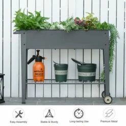 Outsunny 41" x 15" x 32" Raised Garden Bed Elevated with 2 Wheels, Bottom Shelf for Storing Tools, & Water Drainage Hole 11 Outsunny 41" x 15" x 32" Raised Garden Bed Elevated with 2 Wheels, Bottom Shelf for Storing Tools, & Water Drainage Hole -Cheap Planters Store unnamed file 5394
