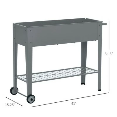 Outsunny 41" x 15" x 32" Raised Garden Bed Elevated with 2 Wheels, Bottom Shelf for Storing Tools, & Water Drainage Hole 6 Outsunny 41" x 15" x 32" Raised Garden Bed Elevated with 2 Wheels, Bottom Shelf for Storing Tools, & Water Drainage Hole - Image 4