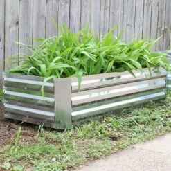 Sunnydaze Decor Sunnydaze Raised Corrugated Galvanized Steel Rectangle Garden Bed for Plants, Vegetables, and Flowers - 48" L x 11.75" H - Silver