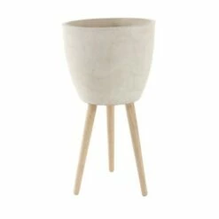 Modern Clay Plant Stand with Tripod Wood Base - Olivia & May White -Cheap Planters Store unnamed file 5403