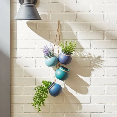 Zingz & Thingz Zingz & Thingz 23" Indoor/Outdoor Dangling Terracotta Mini Pots Blue Tones 7 Zingz & Thingz Zingz & Thingz 23" Indoor/Outdoor Dangling Terracotta Mini Pots Blue Tones - Image 5