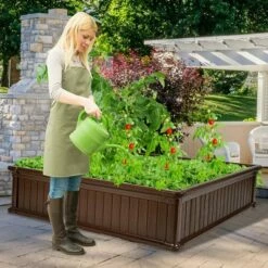 Costway 48.5'' Raised Garden Bed Square Plant Box Planter Flower Vegetable Brown -Cheap Planters Store unnamed file 546