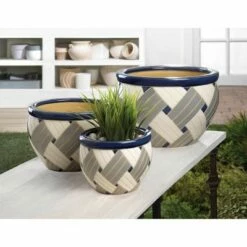 Zingz & Thingz 13.2" Indoor/Outdoor Ceramic Planter Trio Geo Print - Zings & Thingz