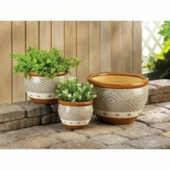 Zingz & Thingz 13.2" Indoor/Outdoor Ceramic Planter Trio Earth Tone - Zings & Thingz
