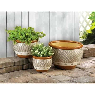 Zingz & Thingz 13.2" Indoor/Outdoor Ceramic Planter Trio Earth Tone - Zings & Thingz 4 Zingz & Thingz 13.2" Indoor/Outdoor Ceramic Planter Trio Earth Tone - Zings & Thingz - Image 2