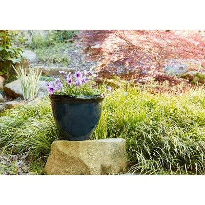 Southern Patio 12 Inch Heritage Round Outdoor Patio Porch Resin Plastic Lightweight Planter Pot w/ Glossy Finish, Monaco Blue 5 Southern Patio 12 Inch Heritage Round Outdoor Patio Porch Resin Plastic Lightweight Planter Pot w/ Glossy Finish, Monaco Blue - Image 3