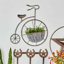 Olivia & May 22" Rustic Vintage Penny Farthing Bicycle Model Iron Novelty Wall Planter Gray - Olivia & May