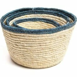 Okuna Outpost 3 Sets Water Hyacinth Grass Woven Flower Pot Planter Storage Bin, Brown with Blue Rims, 3 Sizes -Cheap Planters Store unnamed file 5537