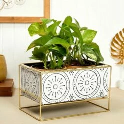 Farmlyn Creek Rectangle Planter with Stand for Indoor Plants, Succulents, White, 6.5x10.5x6.25 in
