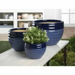 Zingz & Thingz Set of 3 Indoor/Outdoor Ceramic Planters Duo Blue Tone - Zings & Thingz