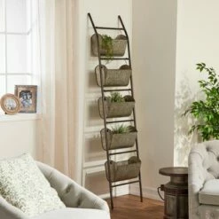 Olivia & May 73" Farmhouse Iron Five-Tier Leaning Rectangular Planter Gray - Olivia & May