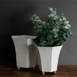 Set of 2 White Enamel Metal Planter with Wood Bead Feet - Foreside Home & Garden -Cheap Planters Store unnamed file 5639